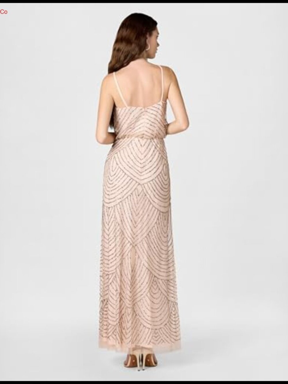 Long Blouson Beaded Sequin Evening Gown V-Neck Sleeveless Formal Dress - Picture 6 of 6